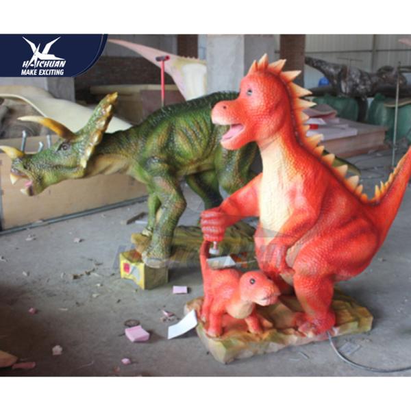 Original Size Realistic Dinosaur Models / Funny Pose Dinosaur Statues In Coin Operated
