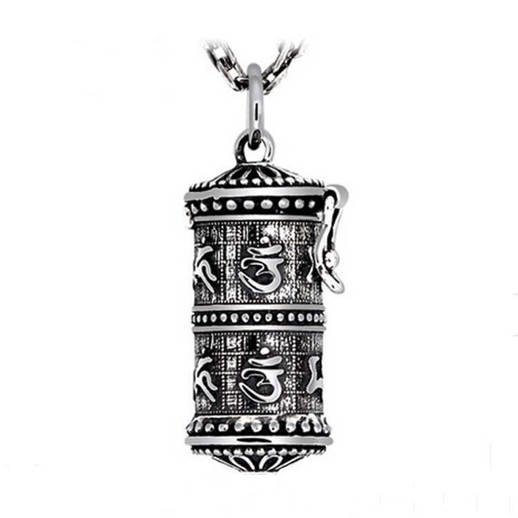 925 Silver Retro The Six Syllable Mantra Kwu Box Pendant Necklace for Women Men(SY11119)