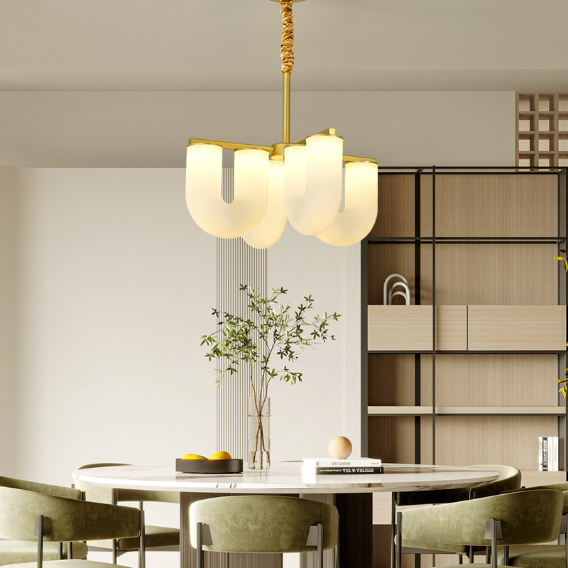 JYLINGHTING Modern Luxury LED Lamp Creative U-Shaped Glass Chandelier Remote Control Adjustable Height For Indoor Ceiling Room Modern Pendant Light