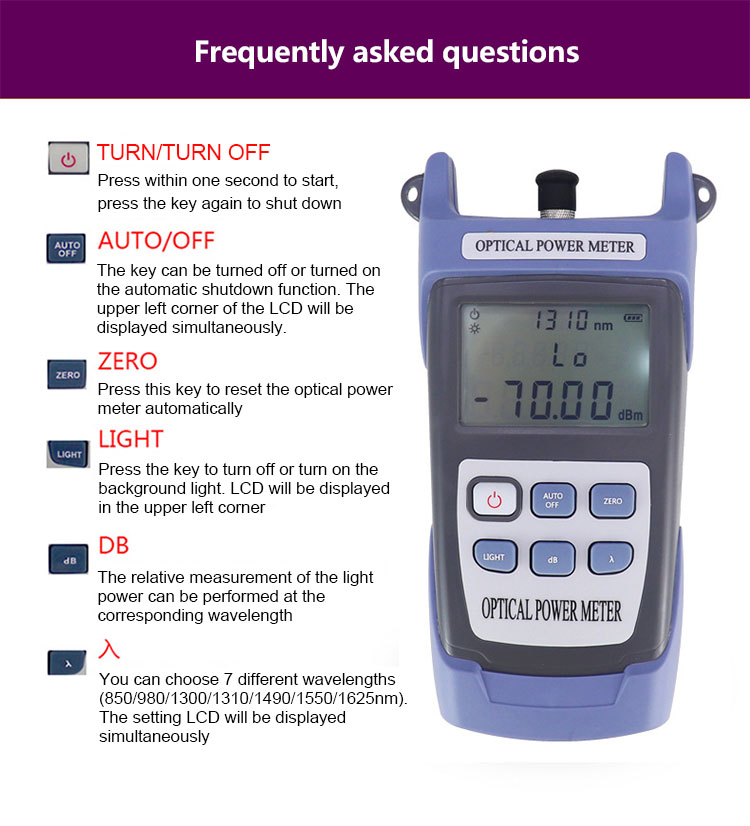 Handheld Fiber Optic Cable Tester 800nm 1700nm -70+6dbm For FC SC ST Connector