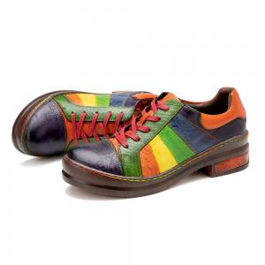 Quality Casual Hand Polished Rainbow Flat Shoes Classic Ladies Leather Dress Shoes for sale