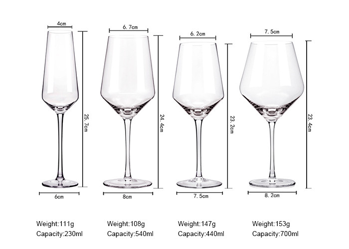Small Long Stem Wine Glasses 230ml-700ml Crystal Glass Eco Friendly Feature