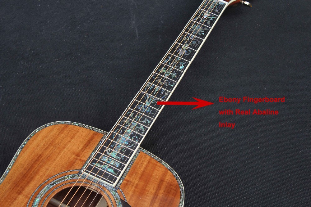 Handmade Deluxe solid koa wood Acoustic guitar, acoustic Guitarra, solid koa wood with abalone inlay