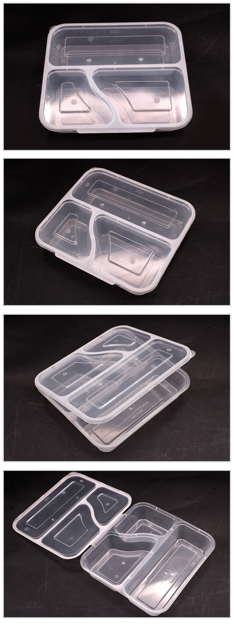 Three Compartment PP Rectangle Lunch Box Food Container Food Grade Material