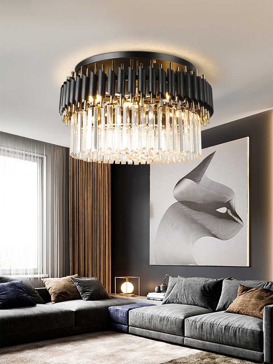 Round Kitchen Crystal Ceiling Chandelier Black Ceiling Lights(WH-CA-60)