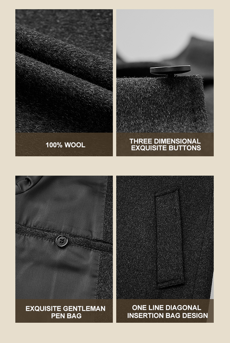 End Loose Woolen Windbreaker Custom OEM Men's Mid-Length Gray Wool Coat for Business