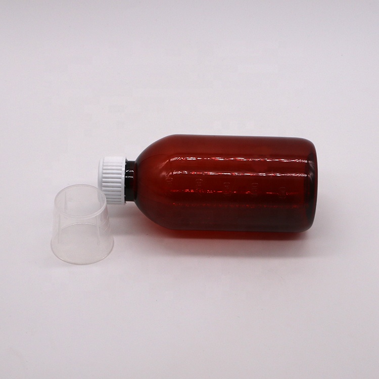 250ml Amber PET Liquid Medicine Bottle with Screw Cap and Pharmacy Medicine Container