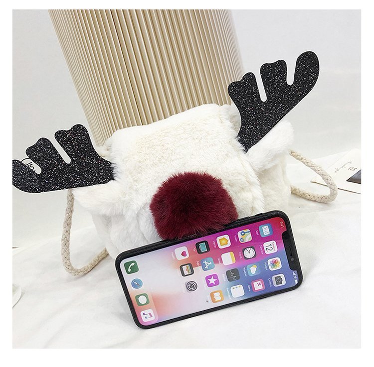 2022 new Luxury Winter Fluffy Reindeer antler handbag cute Plush Christmas Shoulder bag small gift bag for kids