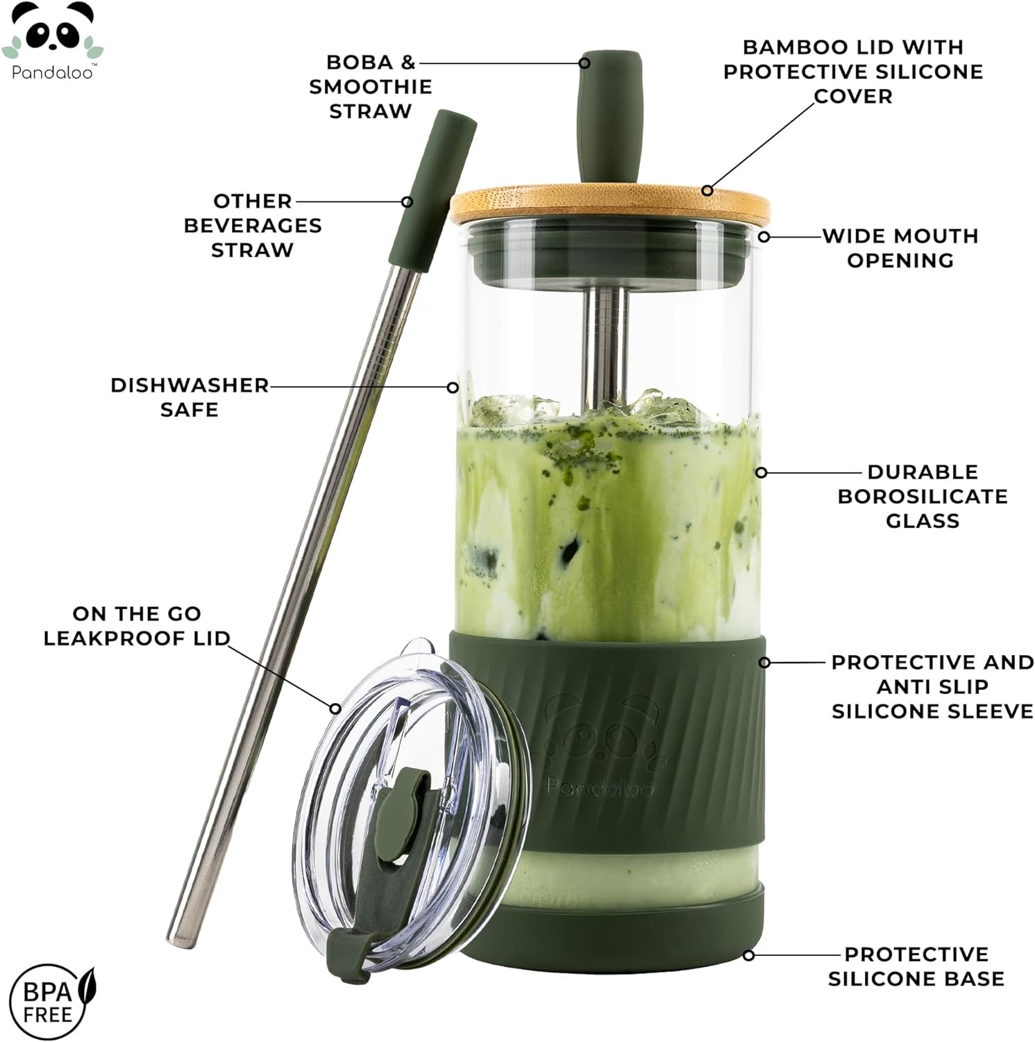 Glass Cups With Lids and Straws -20 Fl Oz- Perfect Size Iced Coffee Cup - Smoothie Cup With Bamboo