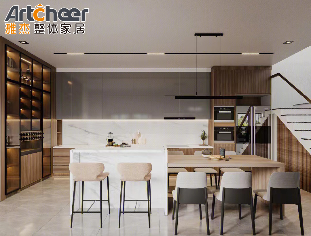 Modern Style Customized Color Cabinet Pantry with Quartz Counter Top and Storage