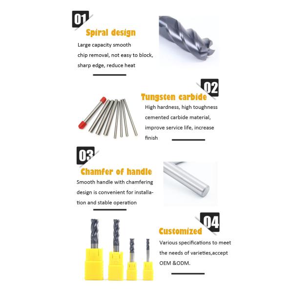 Factory price HRC60 4 flutes tungsten carbide CNC tools milling cutter with coating solid round nose shape end mills