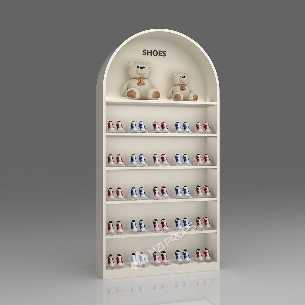Mom & Baby Store Iron Powder Coated Display Cabinet Arc Shoe High Cabinet Single-sided Shelves for Maternity Store Design and Retail Shop Display