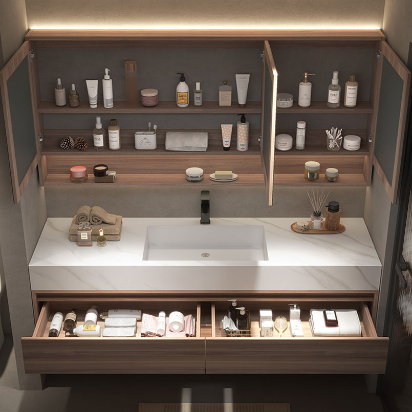 Modern Style Customized Width Bathroom Furniture Wall Mounted Dresser Integrated Cabinet