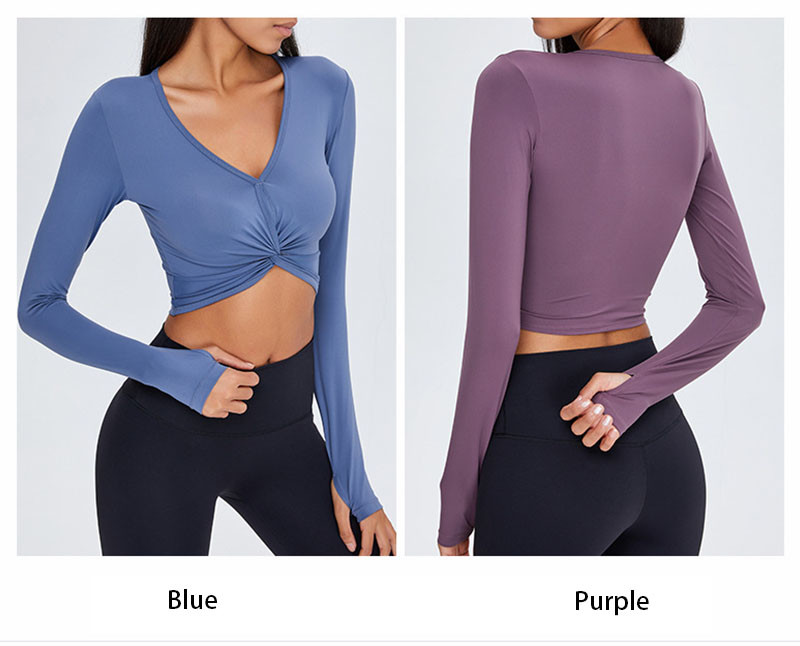 Sexy Kink V Neck Workout Tops Exposed Nude Ladies Sports Top