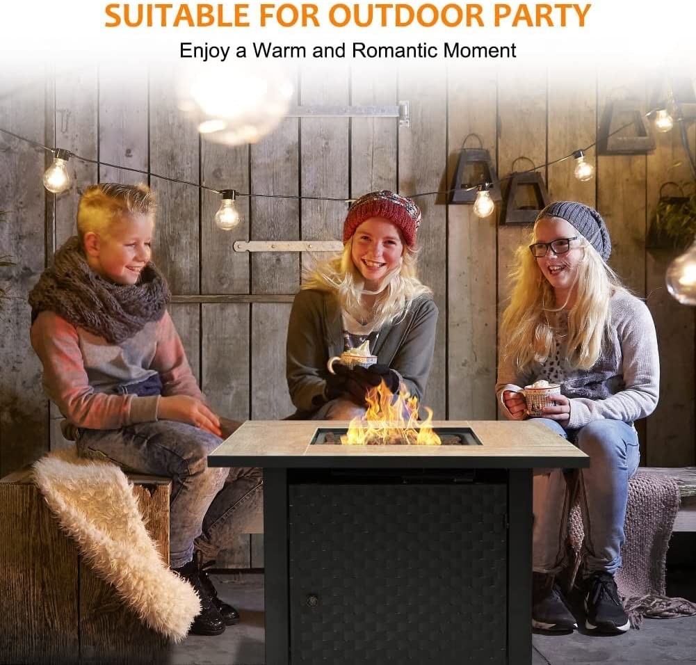 Propane Brazier Table 30'' Outdoor Square Fire Pit Table Ceramic Table Top
