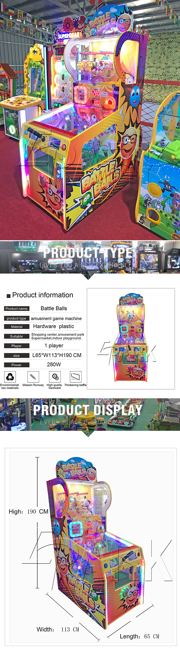Ticket Redemption Games Battle Balls coin operated arcade kids classic game machine carnival themed