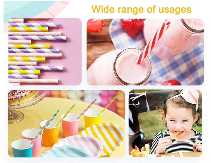 15MM 60gsm Straw Paper Roll With Striped Color Print Food Grade Fully Recyclable