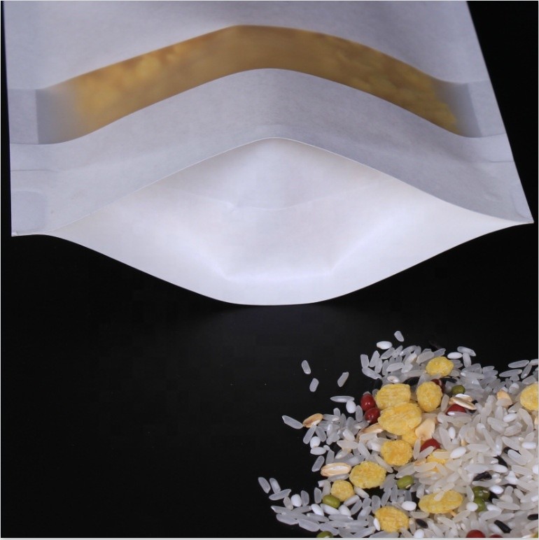 Snack plastic packaging bag Factory customized Food grade white brown kraft paper pouch stand up bag with k