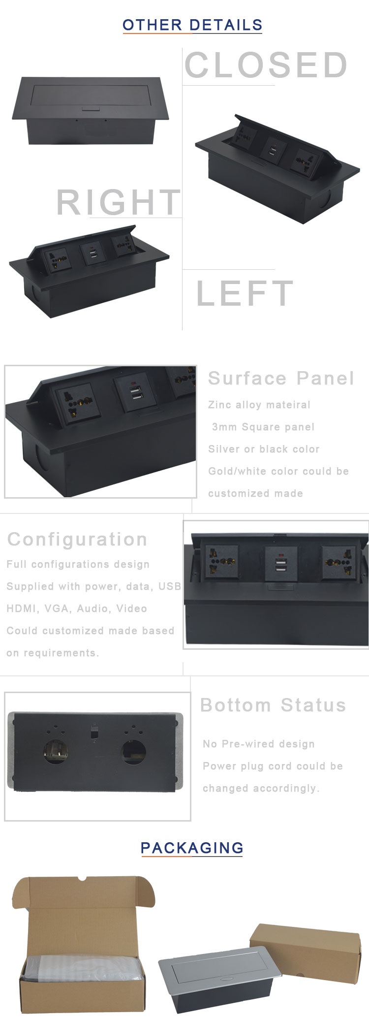 available customized different modular without pre-wired design pop up desktop socket
