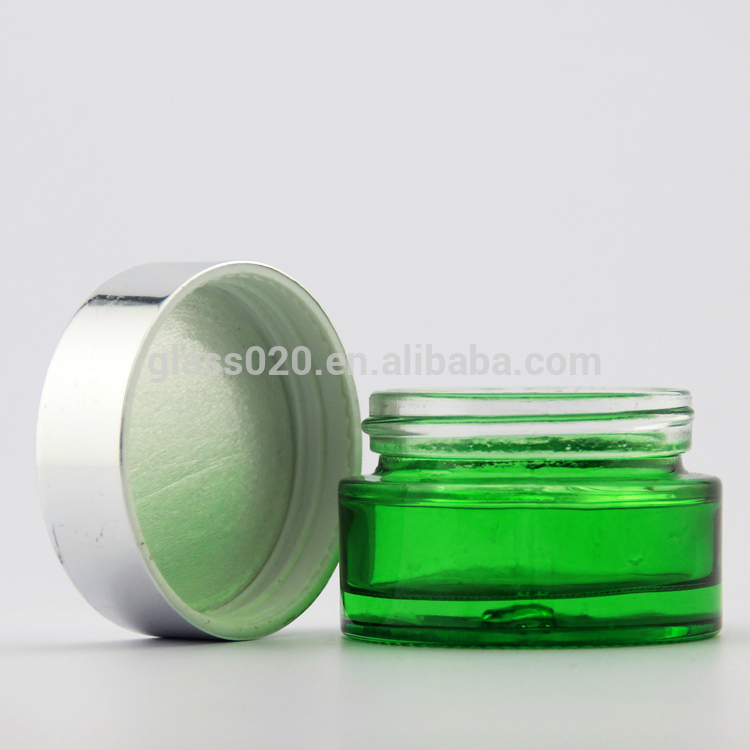 Empty Green Cream Glass Jars 5g-100g With Silver Lid For Cosmetic