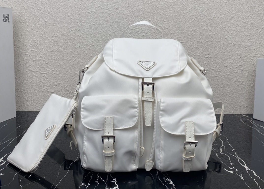 Detachable Small Blue 30cm Womens Nylon Backpack Triangle Logo