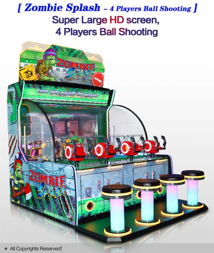 700W Ticket Redemption Game Machine Coin Op Zombie Splash - 4 Players Ball Shooting Game Arcade Machine