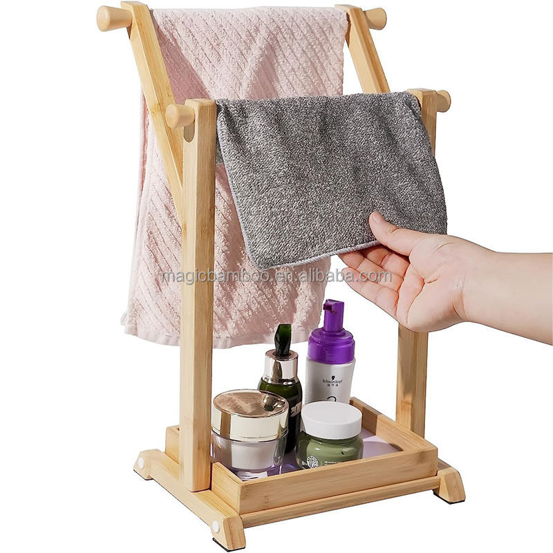 Sustainable Bamboo Hand Towel Holder Stand for Small Bathroom and Kitchen Countertops
