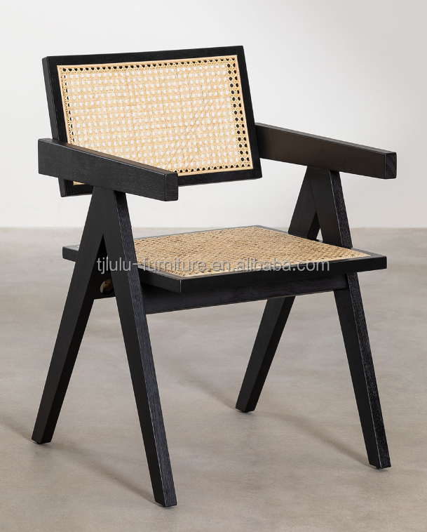 Customize Natural Sturdy Rattan Cover Material Modern Solid Wood Dining Chair for Restaurant Hotel