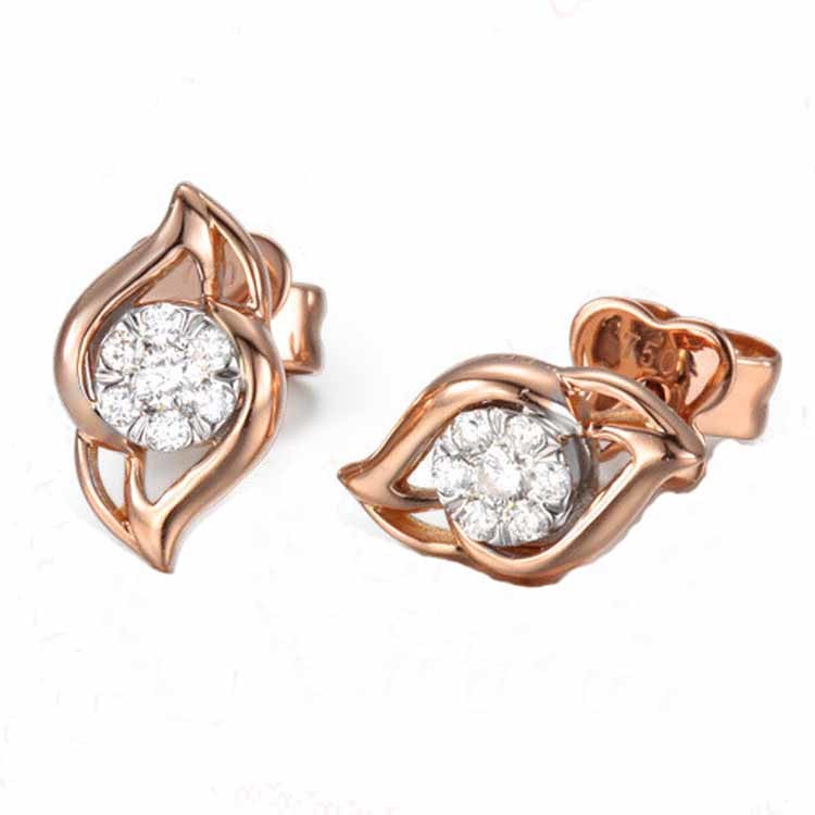 High Quality Rose Gold 0.14 carat Daimonds Leaves Style Design Stud Earrings (GDE007)