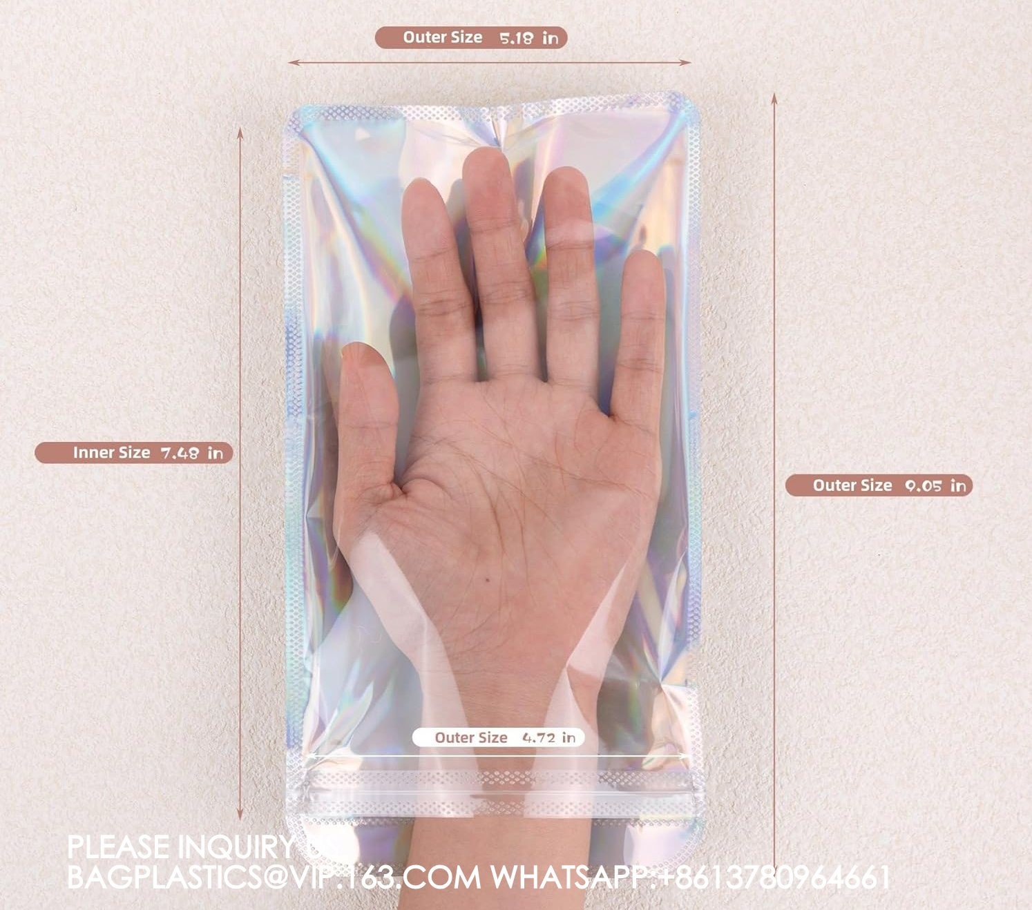 Holographic Packaging Bags Resealable Foil Pouch Bag For Jewelry Makeup Brush Lash Packing, jewellery Bags