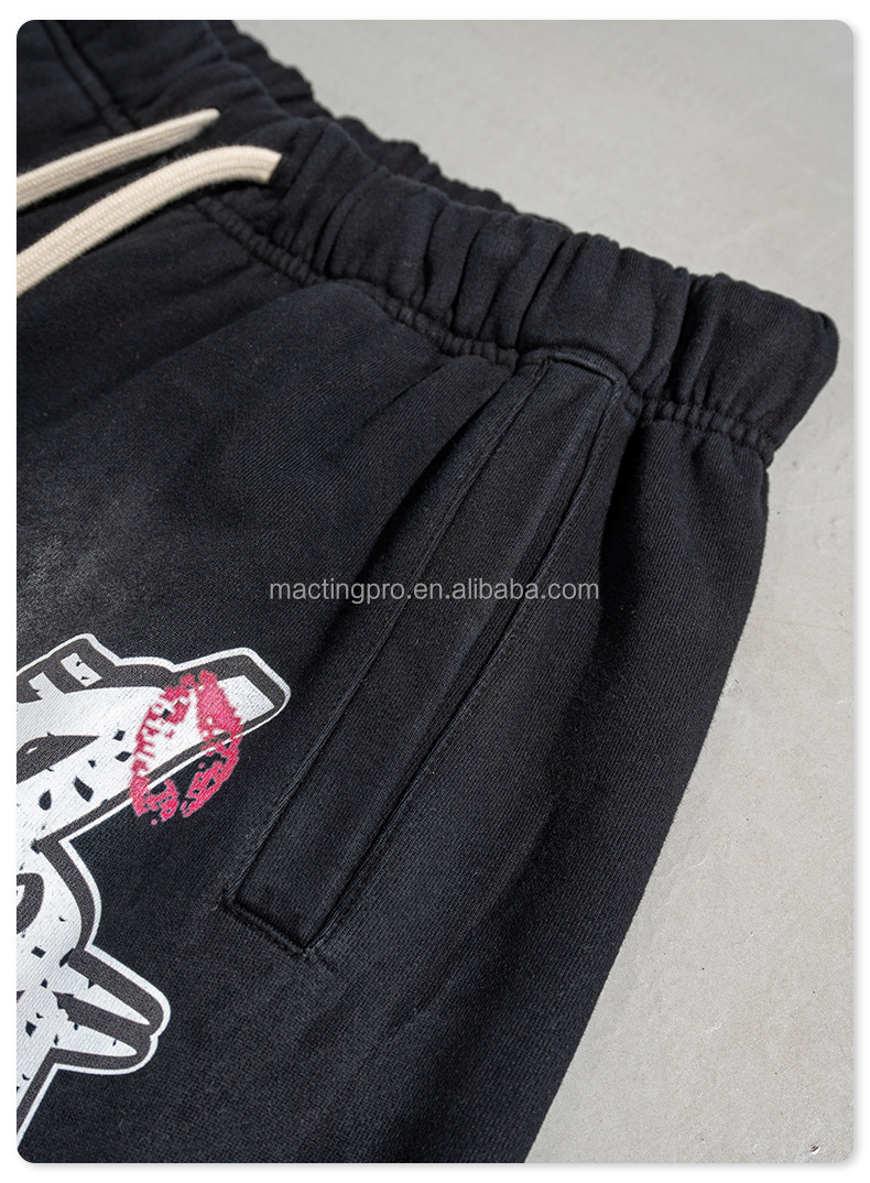 Quick Dry Unisex Men Streetwear Blank Black Heavyweight Cotton Vintage Acid Wash Shorts
