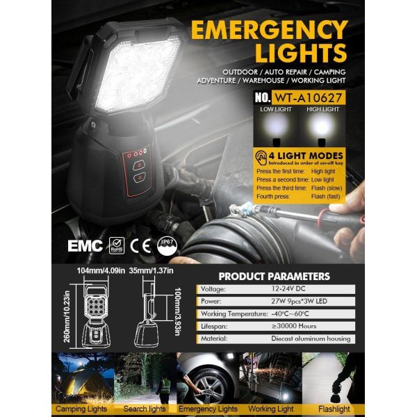 4 Modes Portable Magnetic Work Light 10V - 24V Portable LED Camping Light