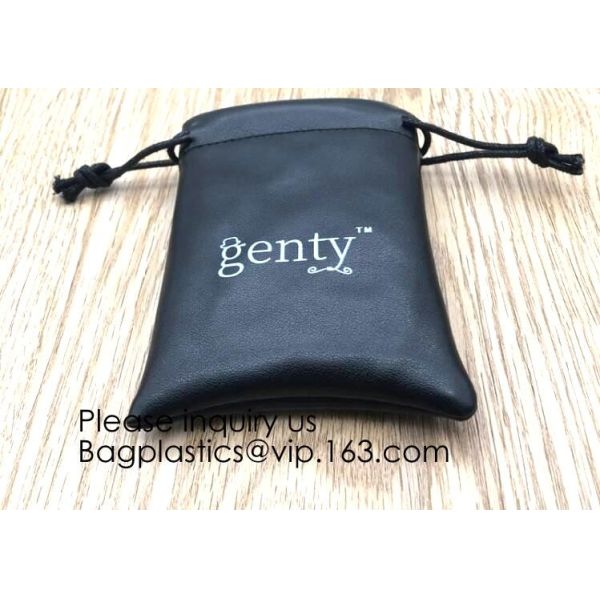 Custom Logo Acceptable Multi Sizes Black Drawstring PU Leather Promotional Gifts Pouches Bags Jewelry, Gift,Hair, Shoes,