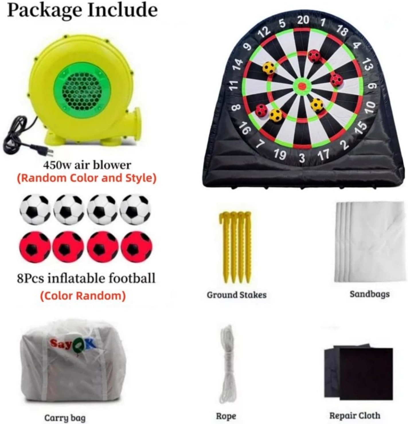 Giant Football Target 10ft Tall Inflatable Sports Games Outdoor Dartboard With 8pcs Soccer Balls