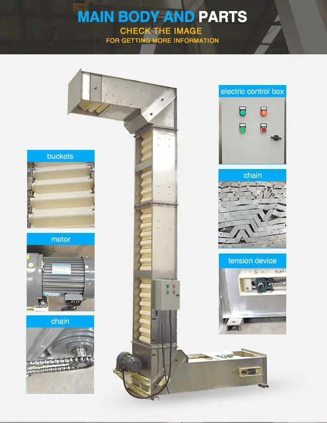 Z Type Coffee Bean Copra Almond Bucket Elevator Vertical Conveyor
