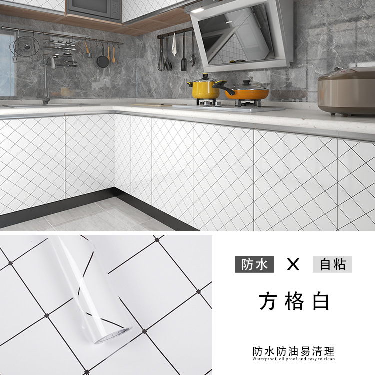 High Glossy Self Adhesive PVC Vinyl Waterproof Oil Proof Film Wallpaper for Kitchen Cabinet Wardrobe Modern Design Style