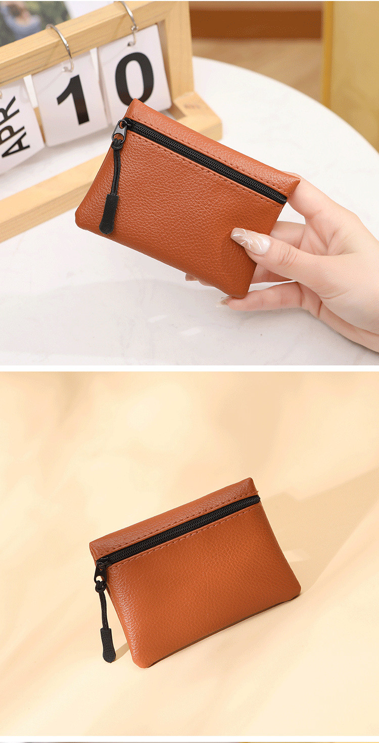 2024 New lychee pattern zipper coin purse solid color PU soft leather women coin card bag