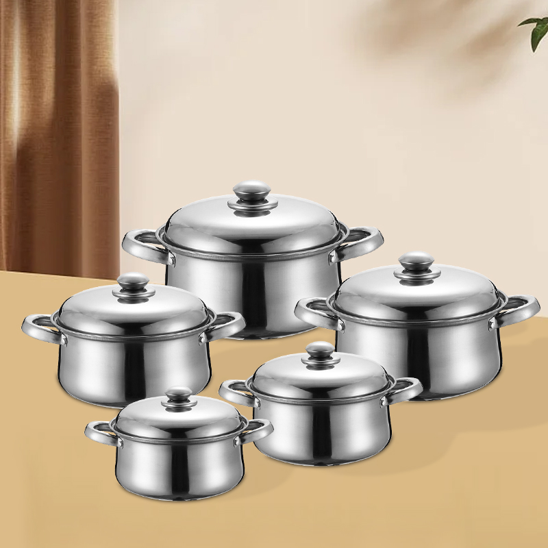 Hot Selling Different Size Kitchen Soup Pot Set 5pcs Stainless Steel Cookware Set Ollas Cooking Pot Set