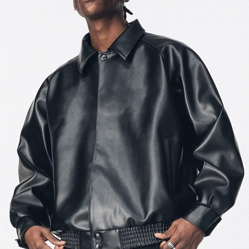 Pu Leather Streetwear Baseball Jacket Black Leather Jacket Vintage Street Style Eco Friendly