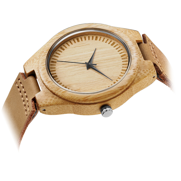 Fashion Design Wooden Quartz Watch , Leather Strap Japan Movement Bamboo Wrist Watch