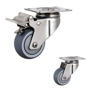 Quality Soft 3 Inch Stainless Steel TPR Caster Wheels Swivel Double Brake for sale