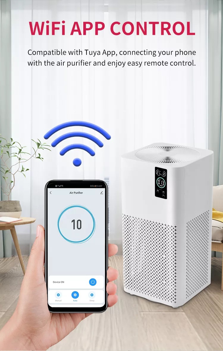 Household WIFI Air Purifiers Air Ionizer Ozone Free Room Hepa Filter Smart Touch Control Home Air Purifier Equipment