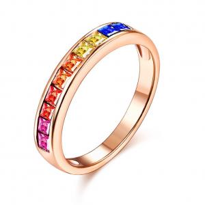Quality Hot Fashion 925 Sterling Silver Retro Cz Zirconia Topaz Channel Setting Rainbow Ring for sale