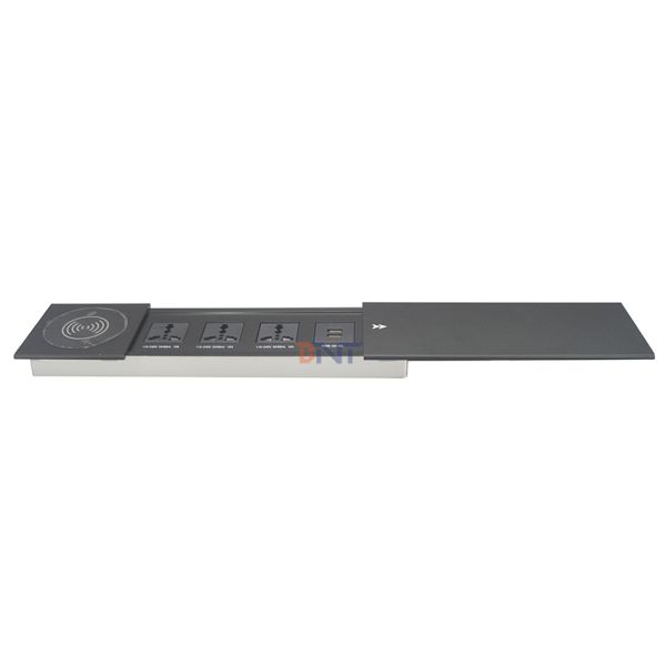 Sliding cover with wireless charger built in desktop socket for office table