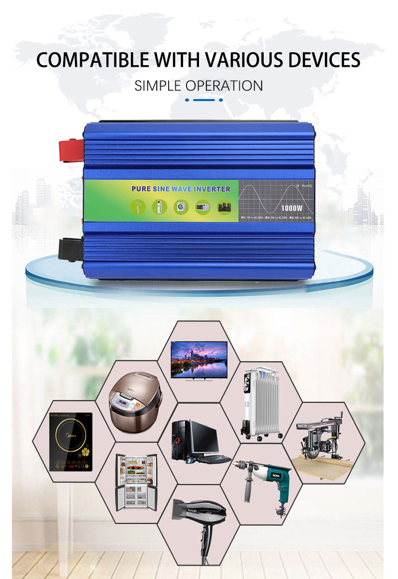 2000W 12V 24V Pure Sine Wave Power Inverter 48V DC To AC 110V 220V