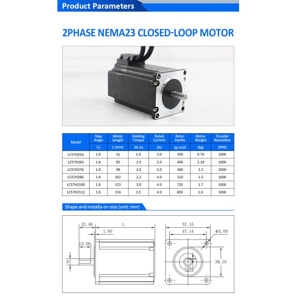 Lichuan DC Closed Loop Stepper Motor Drivers Kit 2.2N.m 2 Phase Nema23 DC24V～48V 4.0A 1000PPR