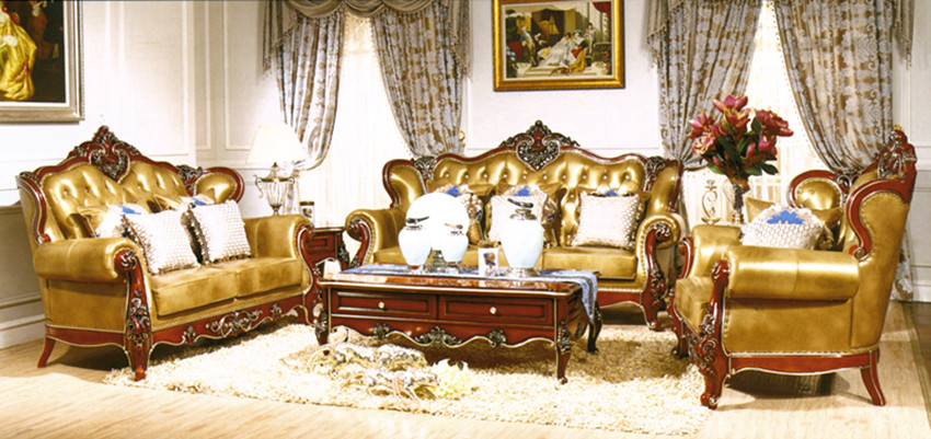 New Design Antique Sofa European Style Classic Genuine Fabric Sofa Sets