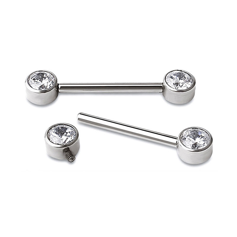 Shiny Opal Gems Pure Titanium G23 Nipple Rings 14G 1.6mm Steel color