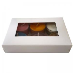 China Clear Window Paperboard Gift Boxes White Tea Light Candle Packaging Matte lamination on sale