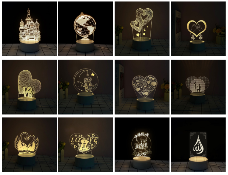 Pattern LOGO Solar Gift Light Custom Creative 3D Illusion Night Light 4w 0.25kg